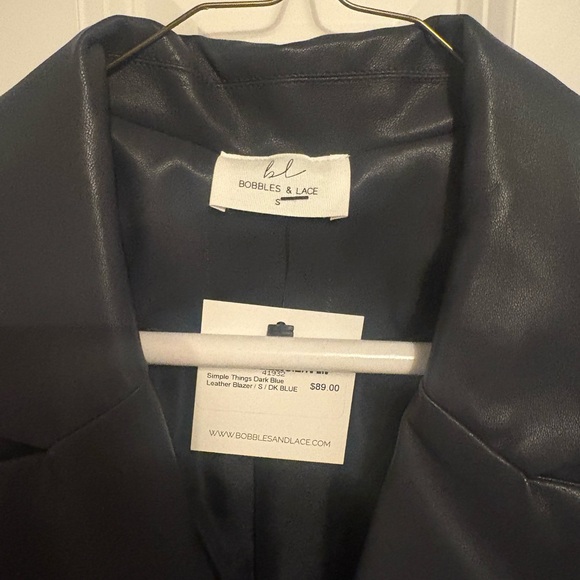 Bobbles & Lace Navy Faux Leather Blazer - Picture 3 of 3